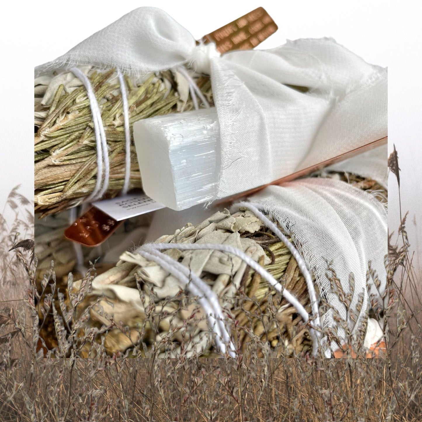 Sage & Rosemary Smudge + Selenite Bundle incense Divinne Ssence